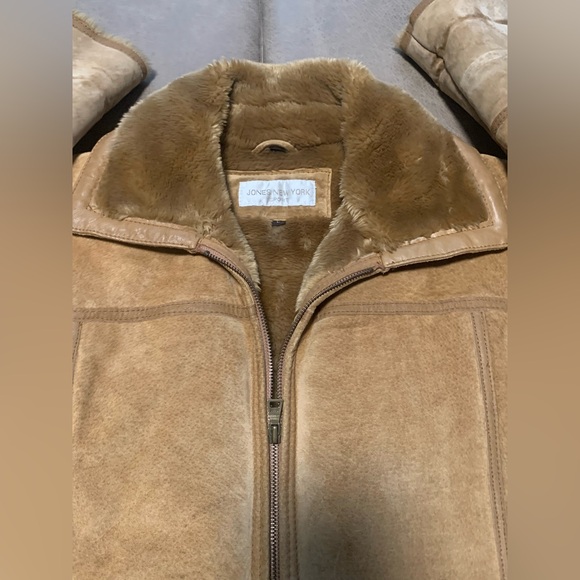 Jones New York Sport Womens Tan Genuine Suede Leather Faux Fur Lined Coat Large - Picture 4 of 11